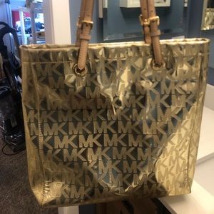 Michael Kors metallic gold large tote purse